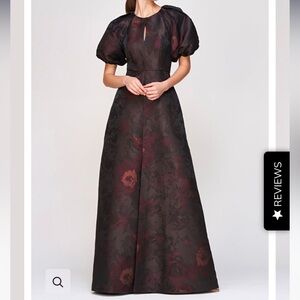 Kay Unger Delfina Statement Sleeve Gown black and Burgundy